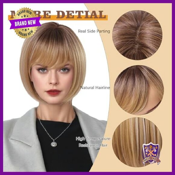 Short Bob Hair Topper 10 Inch Synthetic Wispy Bangs Volumizing main image 4